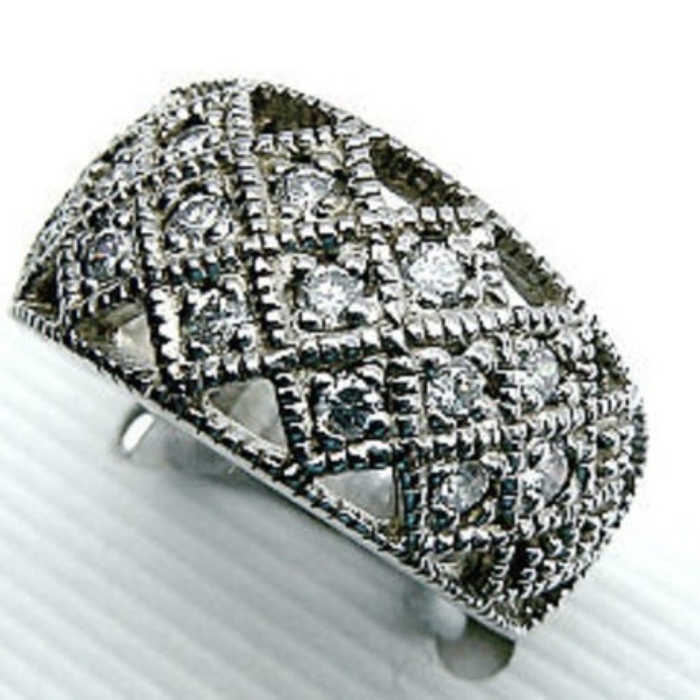 Sterling silver Wide  Band milgrain ring size 7 - Picture 2 of 6